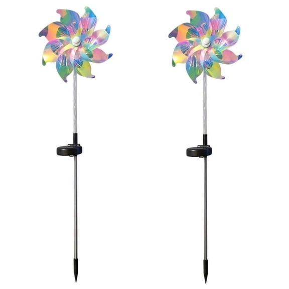 WWG Solar Colorful Windmill Ground Insert Light, Rotating Outdoor Solar Garden Light for Patio Lawn Decor, 8 Lighting Modes, 2 Pack