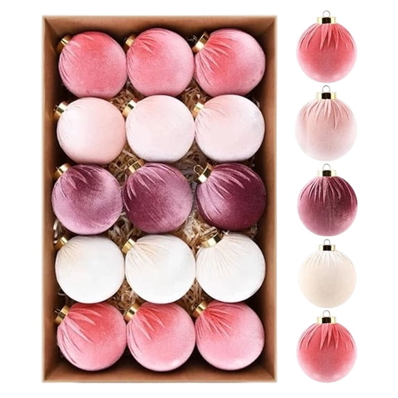 WWG Velvet Christmas Ball Ornaments, 6cm Festive Holiday Decor, 15PCS Set with Hanging Loops, for Christmas Tree Wreath Table Settings, Party Decorations