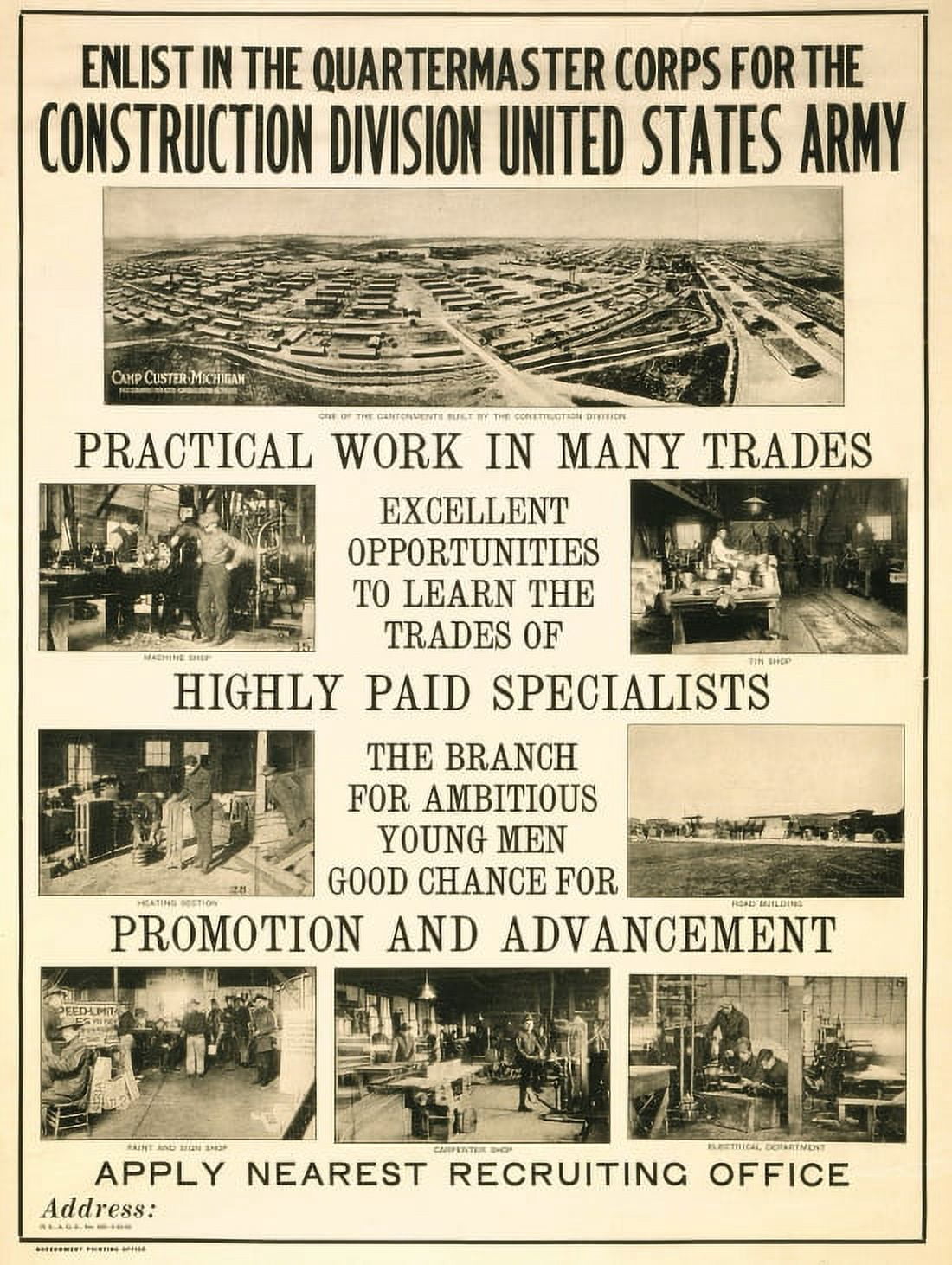 WWI Enlist In The Quartermaster Corps For The Construction Division Unite Canvas Art - (24 x 36)