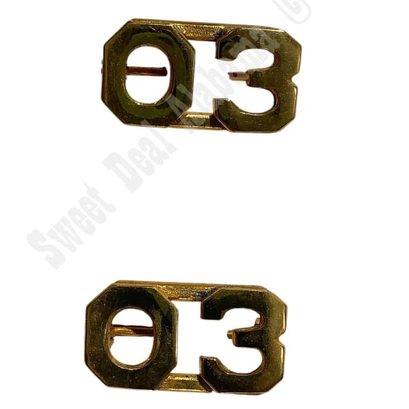 WWI Era Numeric "03", Brass Military C-Clasp Hat / Lapel / Collar Pins Set 3/8"H