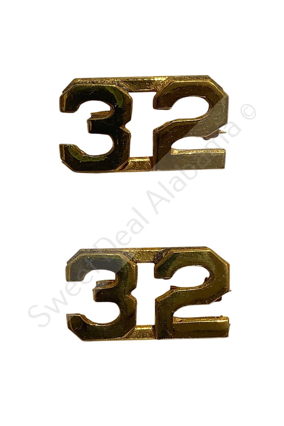 WWI Era Numeric "32", Brass Military C-Clasp Hat / Lapel / Collar Pins Set 3/8"H