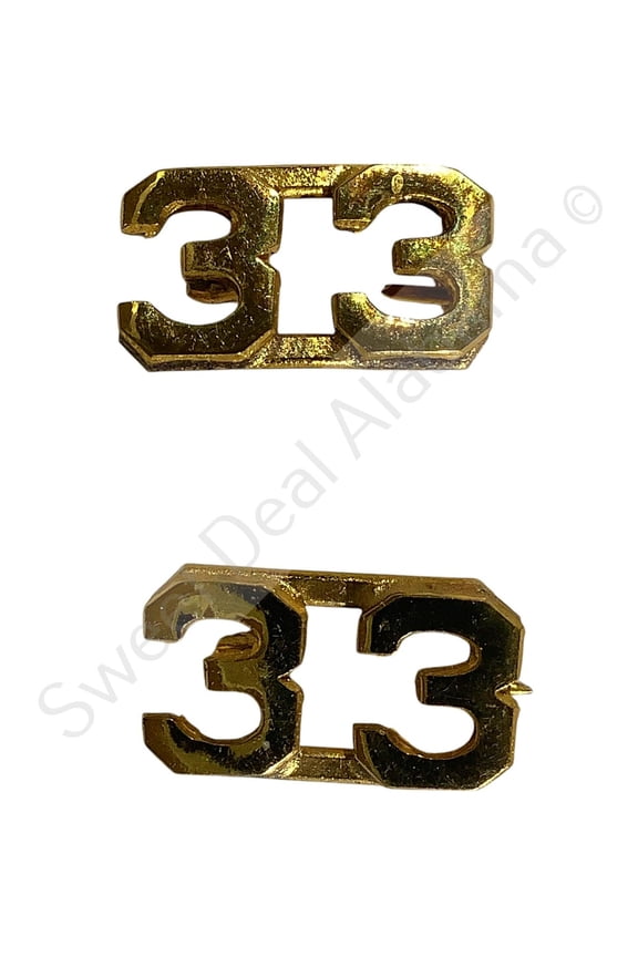 WWI Era Numeric "33", Brass Military C-Clasp Hat / Lapel / Collar Pins Set 3/8"H