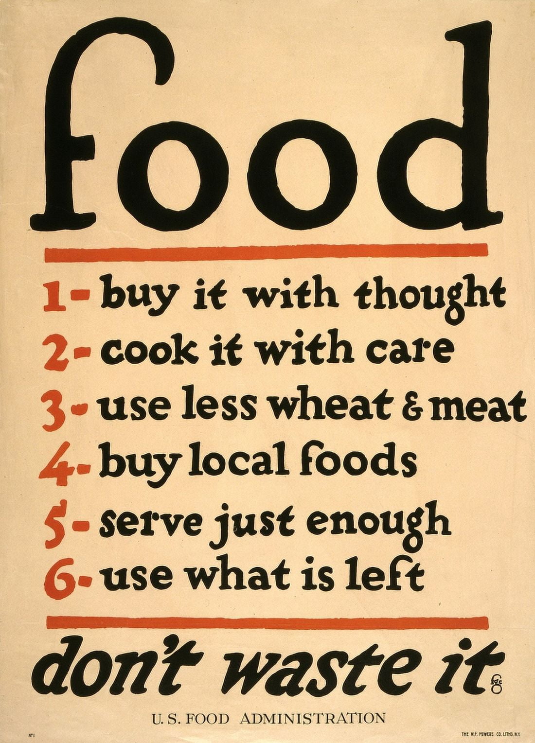 WWI Food Dont Waste It  Fgc  The W F Powers Co Litho NY Canvas Art -  (24 x 36)