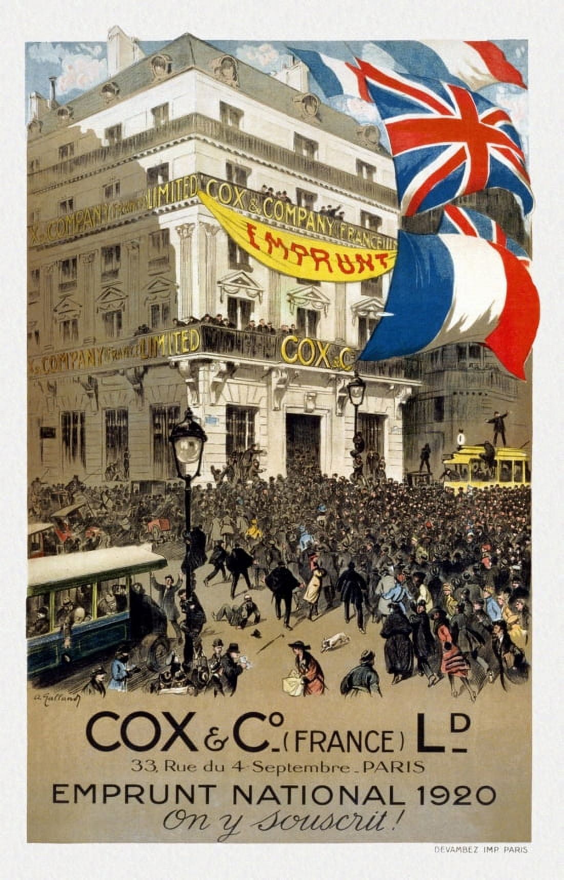 WWI France Cox & Co France Ld The 1920 National Loan Subscribe Canvas Art - (24 x 36)