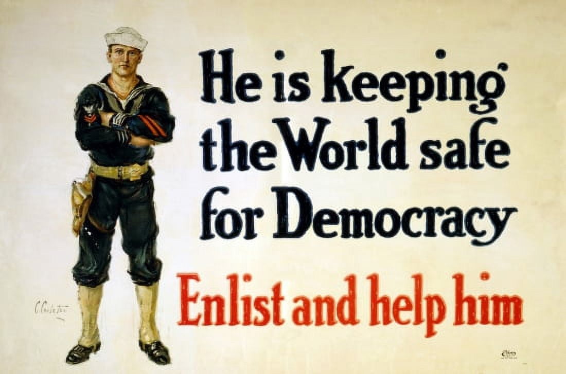WWI He Is Keeping The World Safe For Democracy Enlist And Help Him C Canvas Art - (24 x 36)