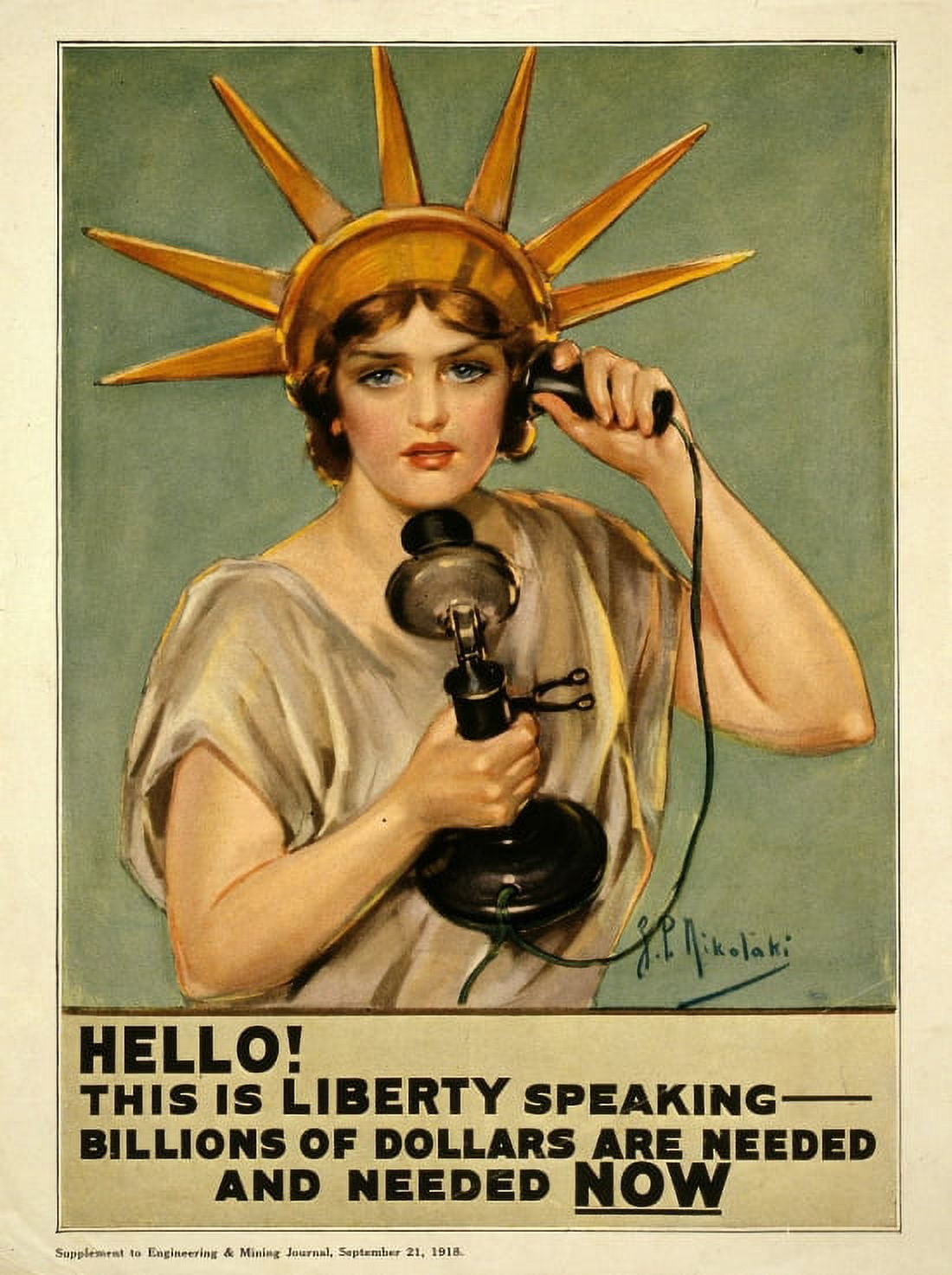 WWI Hello This Is Liberty Speaking Billions Of Dollars Are Needed And Ne Canvas Art - (24 x 36)
