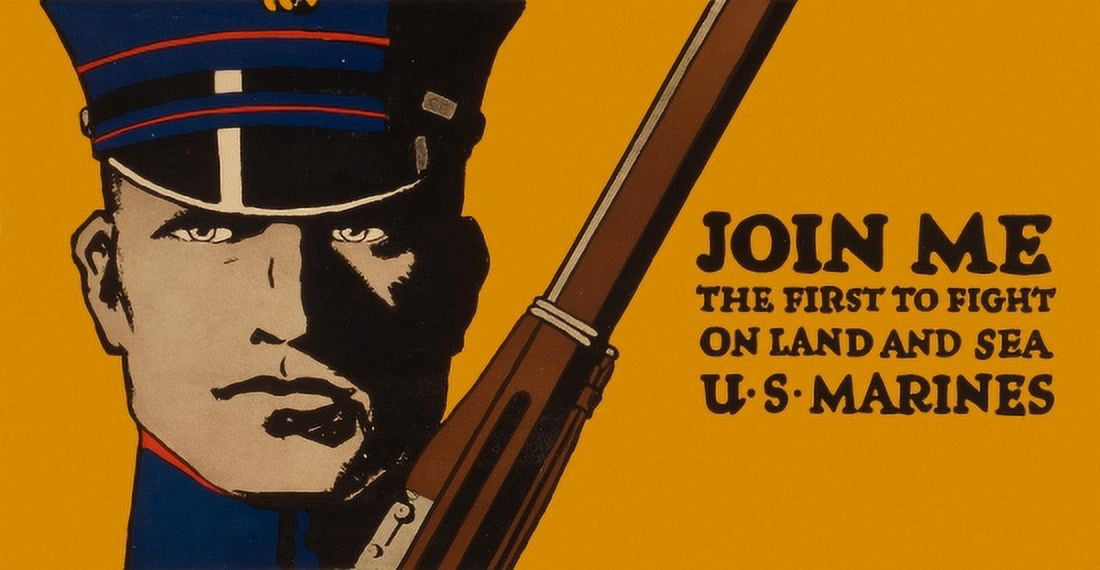 WWI Join Me The First To Fight On Land And Sea US Marines Canvas Art - (18 x 24)