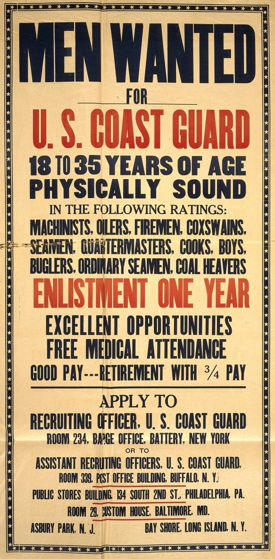 WWI Men Wanted For US Coast Guard Canvas Art - (24 x 36)