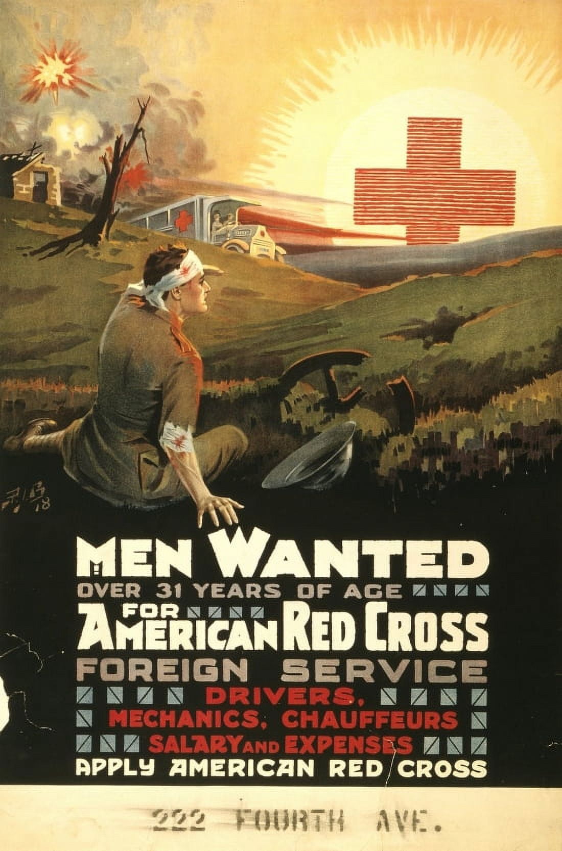 WWI Men Wanted Over 31 Years Of Age For American Red Cross Foreign Servic Canvas Art - (24 x 36)