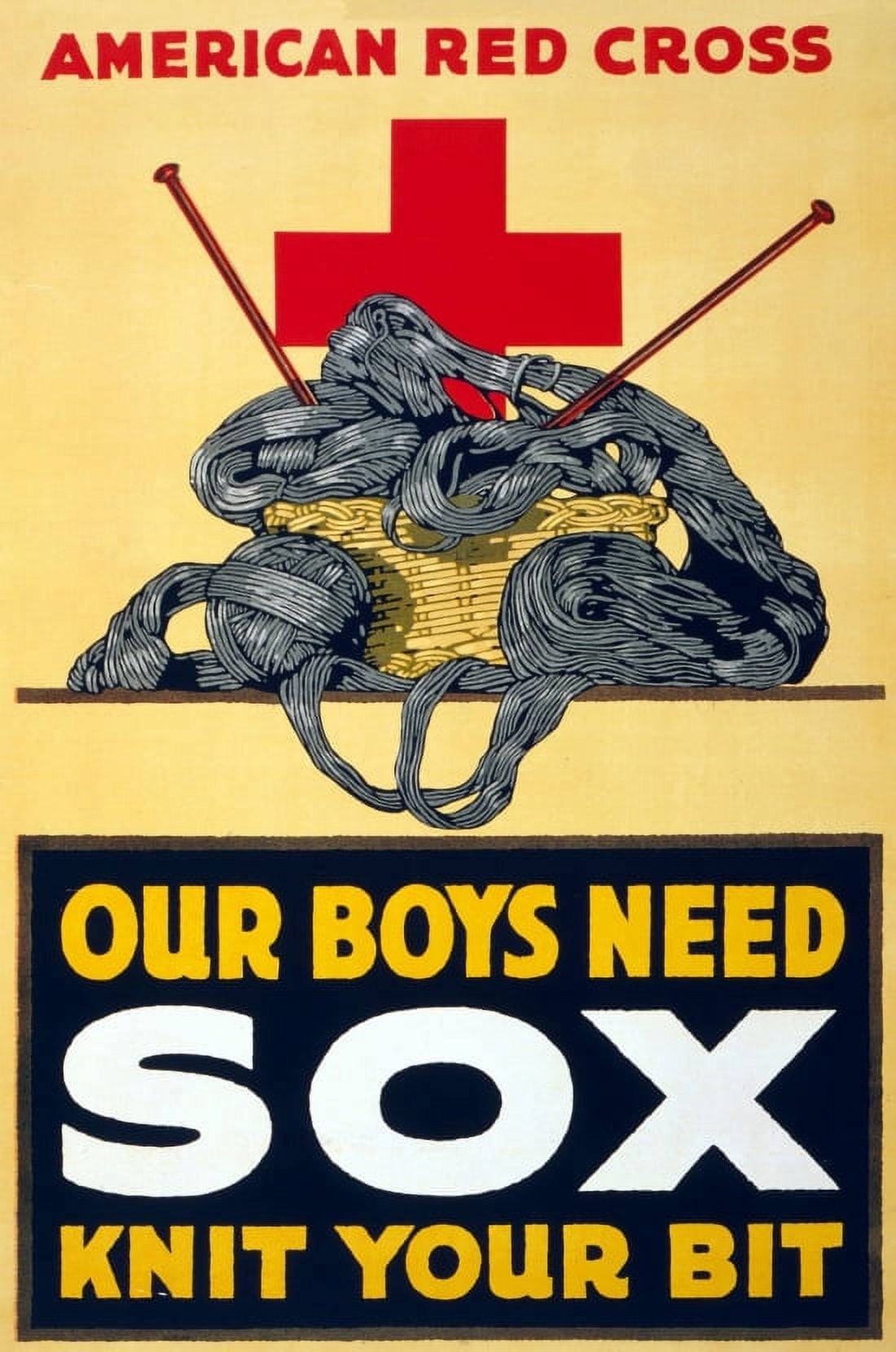 WWI Our Boys Need Sox Knit Your Bit American Red Cross Canvas Art - (18 x 24)