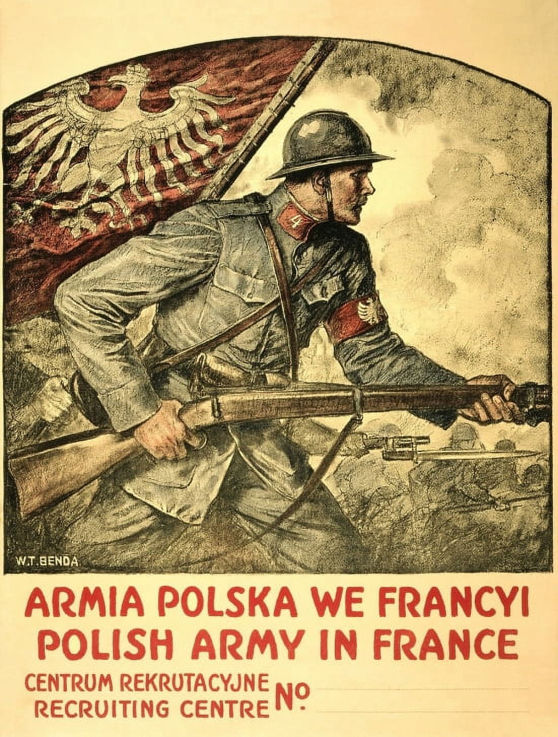 WWI Polish Army In France W T Benda Canvas Art - (24 x 36)
