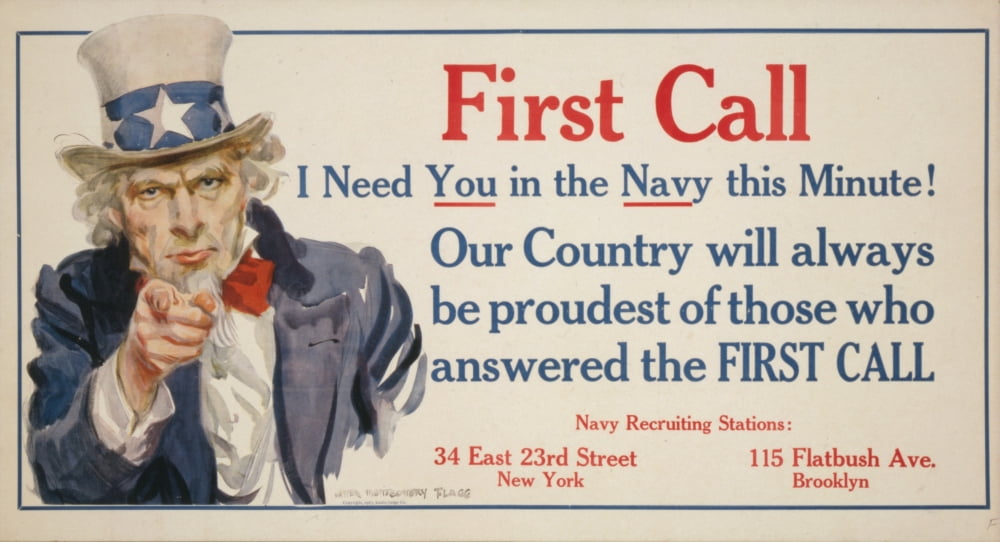 WWI Poster 1917 First Call Canvas Art - James Montgomery Flagg (18 x 24)