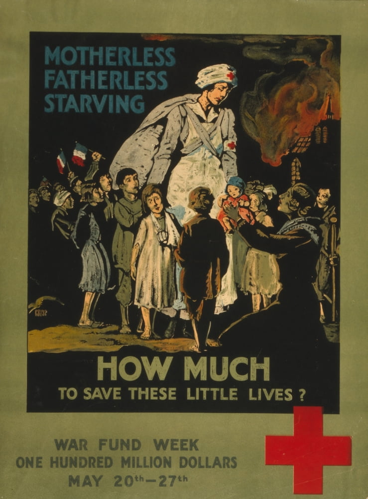 WWI Poster 1917 Motherless fatherless starving--How much to save these little lives Canvas Art - Unknown (18 x 24)