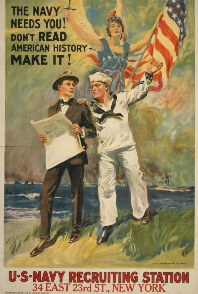 WWI Poster 1917 The Navy needs you Canvas Art - James Montgomery Flagg (18 x 24)