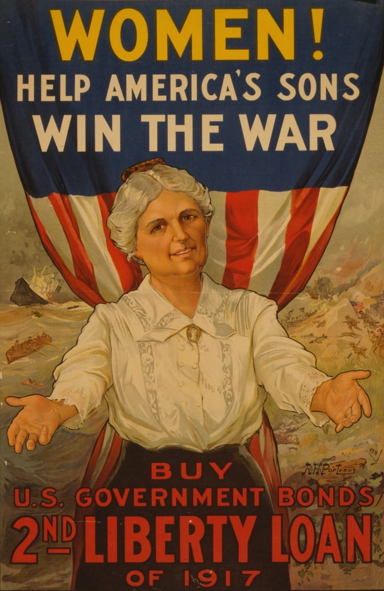 WWI Poster 1917 Women Help Americas sons win the war Canvas Art - RH Porteous (18 x 24)