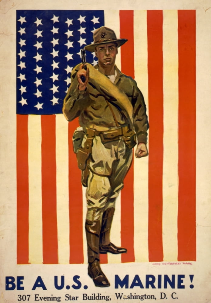 WWI Poster 1918 Be a US Marine Canvas Art - James Montgomery Flagg (18 x 24)