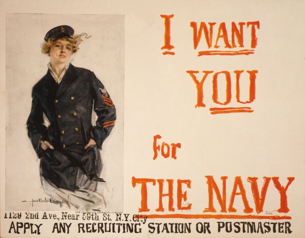WWI Poster 1918 I want you for the Navy Canvas Art - Howard Chandler Christy (24 x 36)