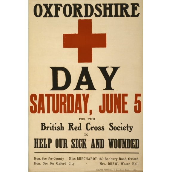 WWI Poster c.1915 Oxfordshire Red Cross Day Poster Print by Unknown
