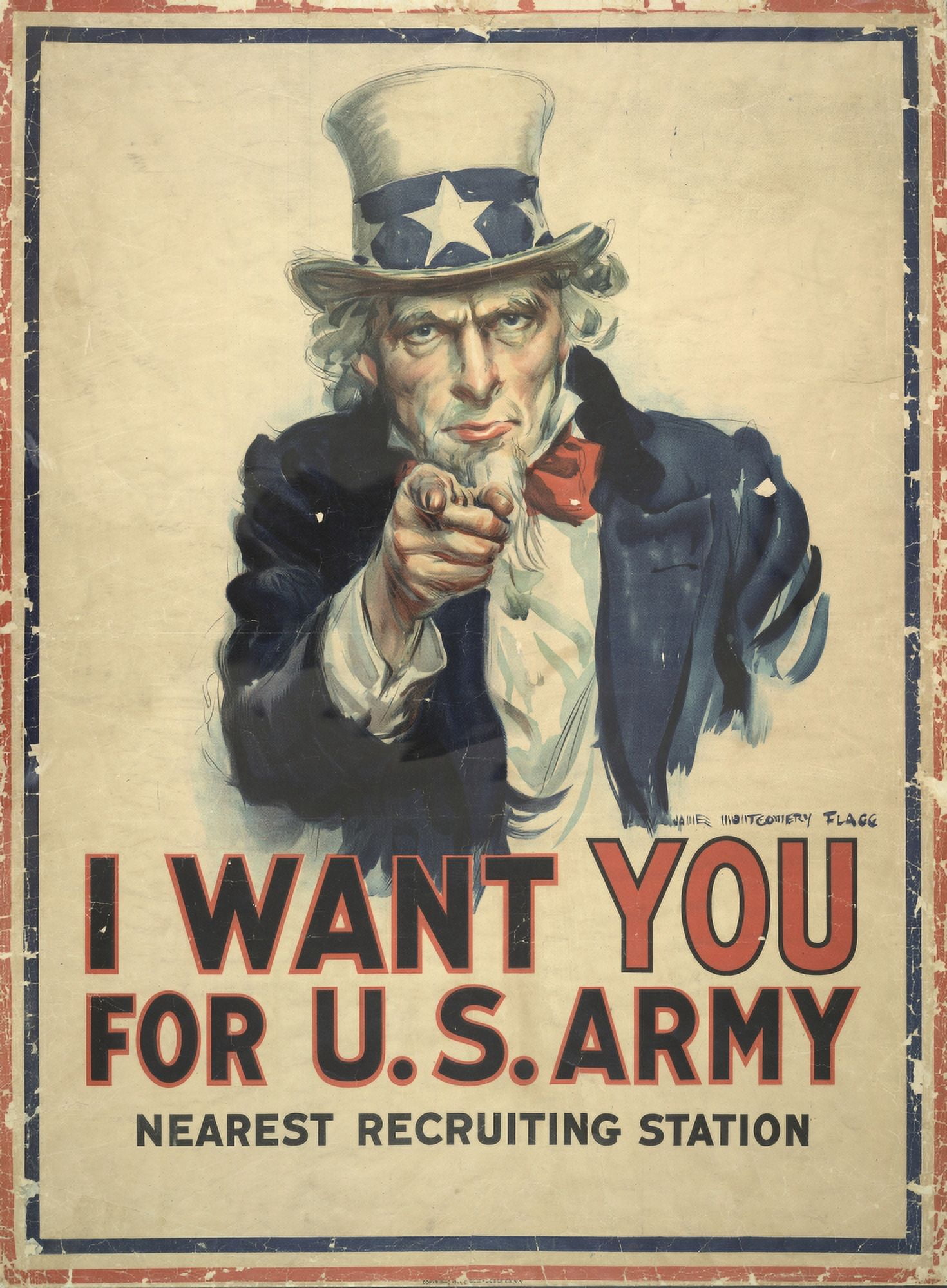 WWI Poster c1917 I want you for the US Army (vintage) Canvas Art - James Montgomery Flagg (18 x 24)