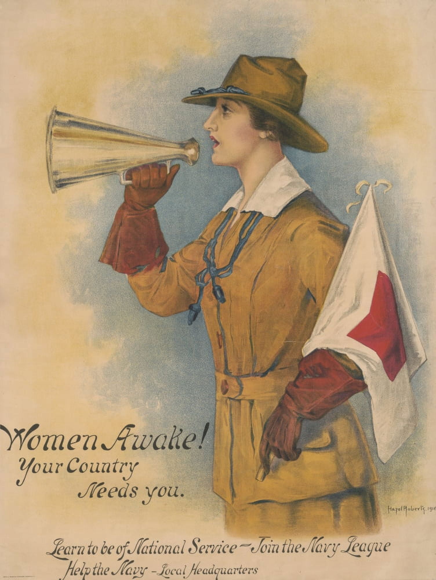 WWI Recruitment Poster 1914-18 Women Awake Your Country Needs You Canvas Art - Hazel Roberts (24 x 36)