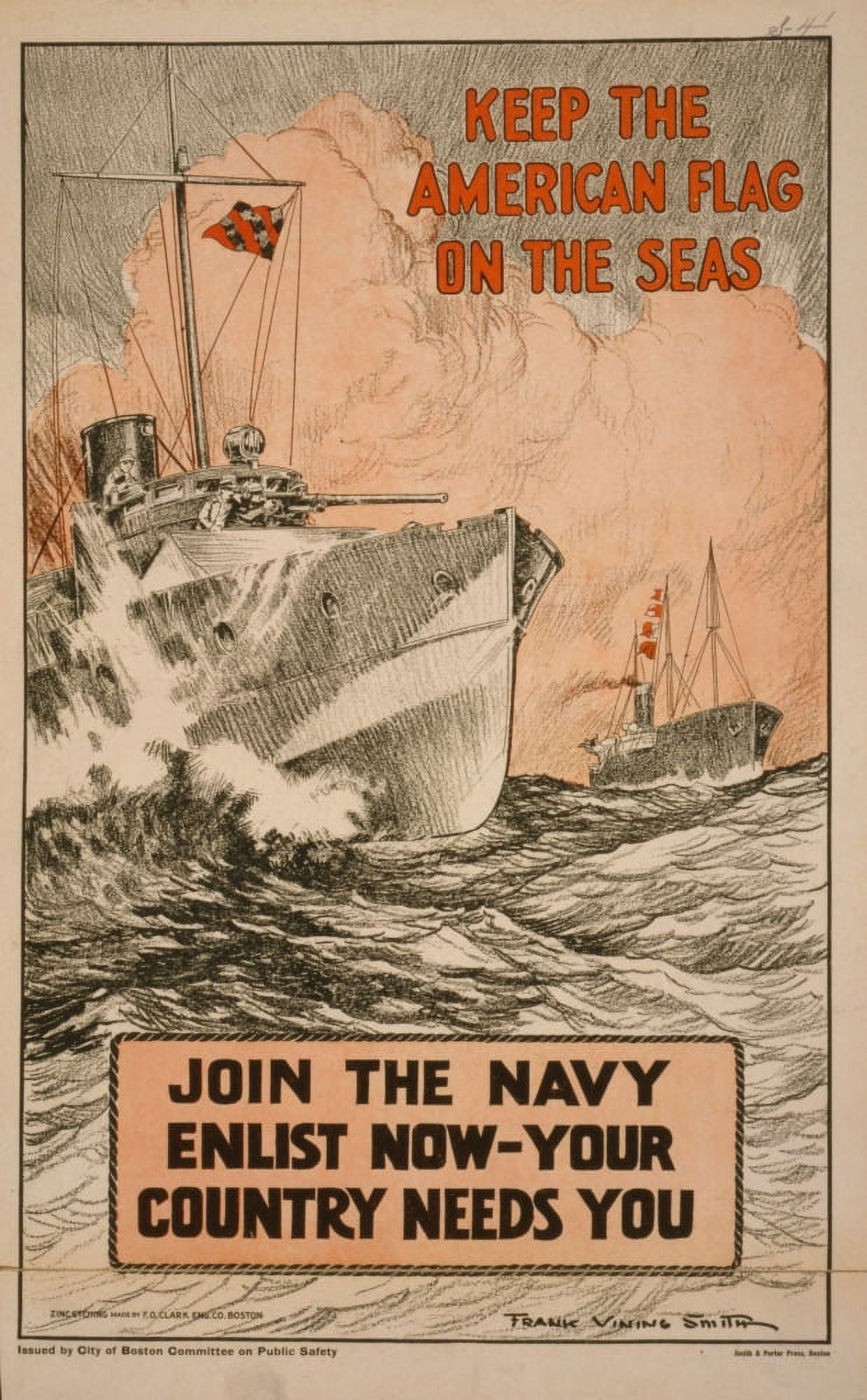 WWI Recruitment Poster 1914 Keep the American Flag on the Seas Canvas Art - Frank Vining Smith (18 x 24)