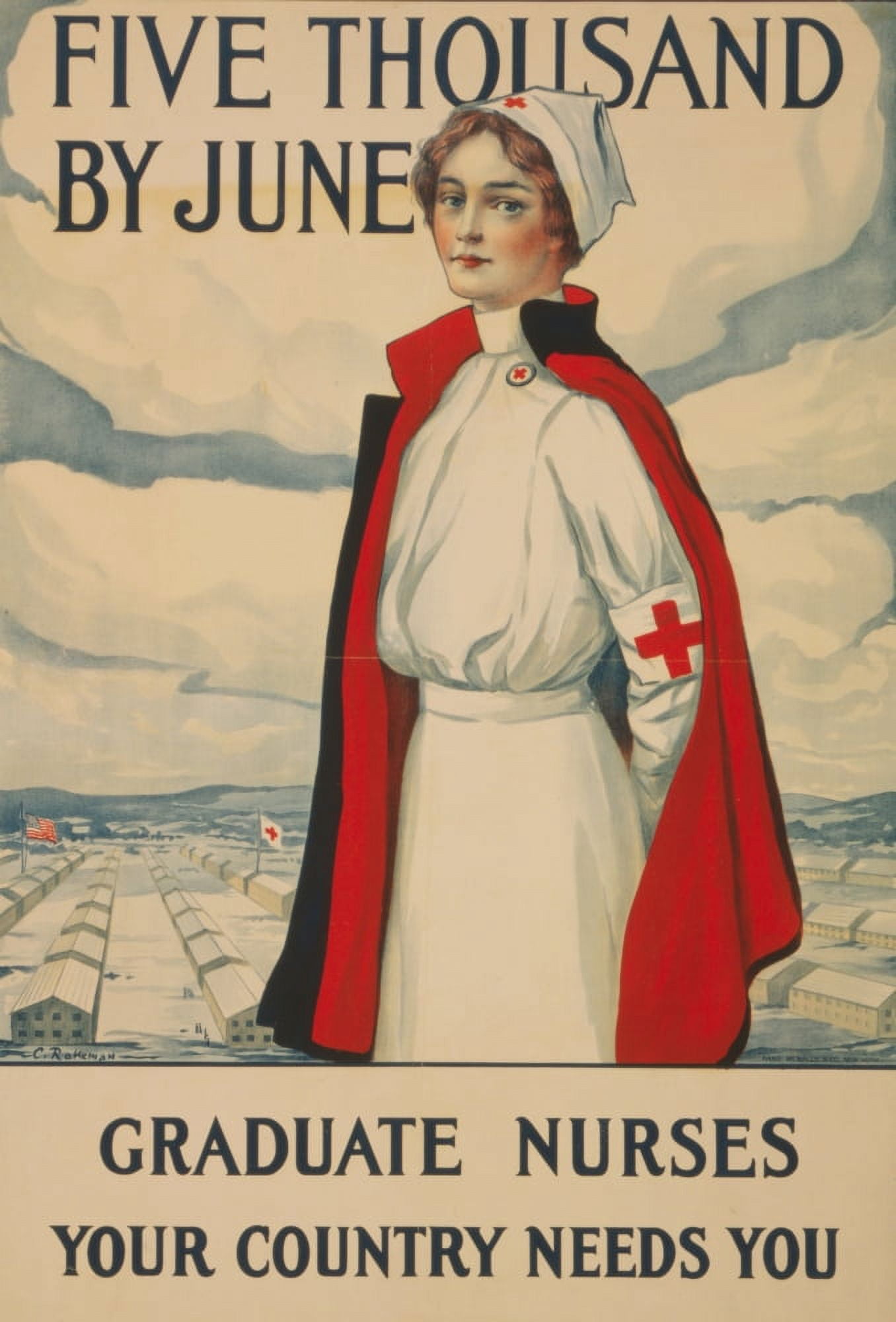 WWI Recruitment Poster 1914 Nurses Your Country Needs You Canvas Art - Carl Rakeman (18 x 24)