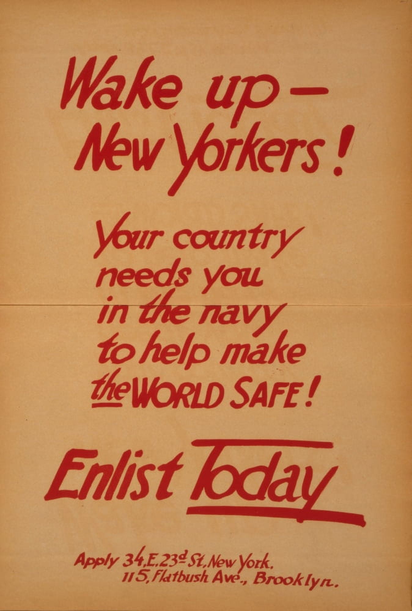 WWI Recruitment Poster 1914 Wake up New Yorkers Canvas Art - Unknown (18 x 24)