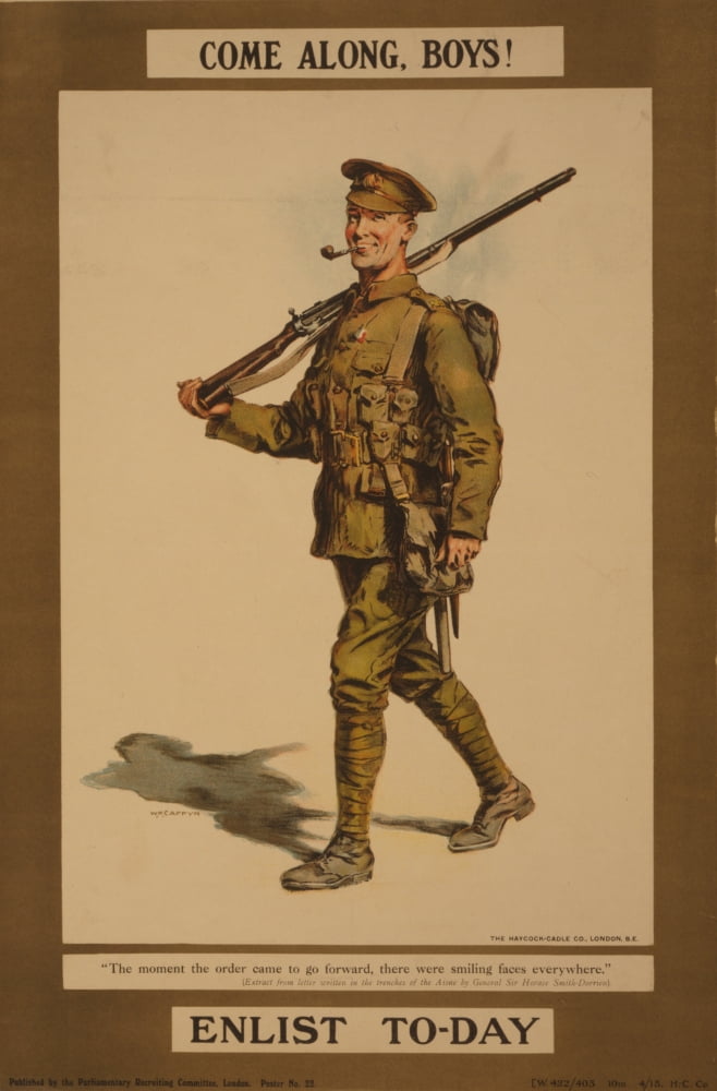WWI Recruitment Poster 1915 Come along Boys Enlist today Canvas Art - WH Caffyn (18 x 24)