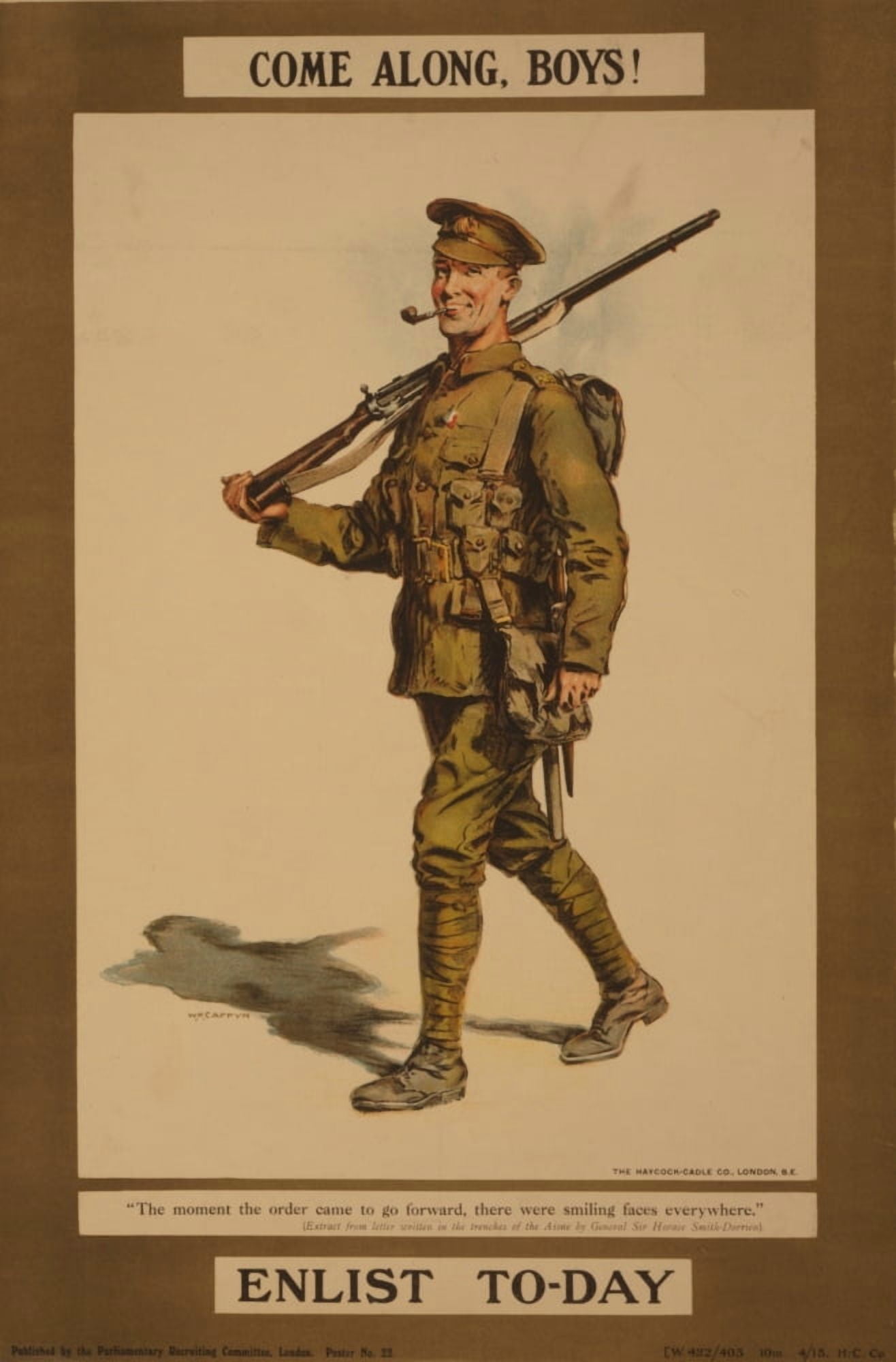 WWI Recruitment Poster 1915 Come along Boys Enlist today Canvas Art - WH Caffyn (24 x 36)