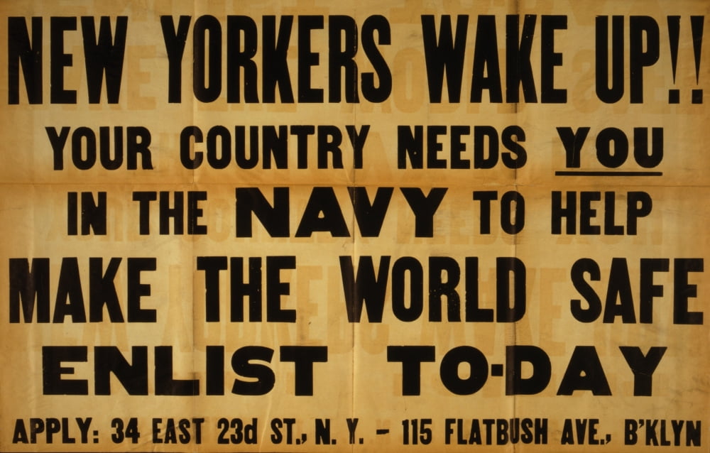 WWI Recruitment Poster 1917 New Yorkers Wake Up Canvas Art - Unknown (24 x 36)