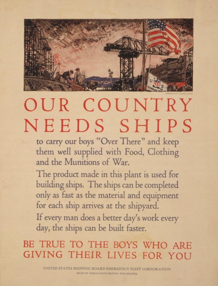 WWI Recruitment Poster 1917 Our Country Needs Ships Canvas Art - Unknown (24 x 36)