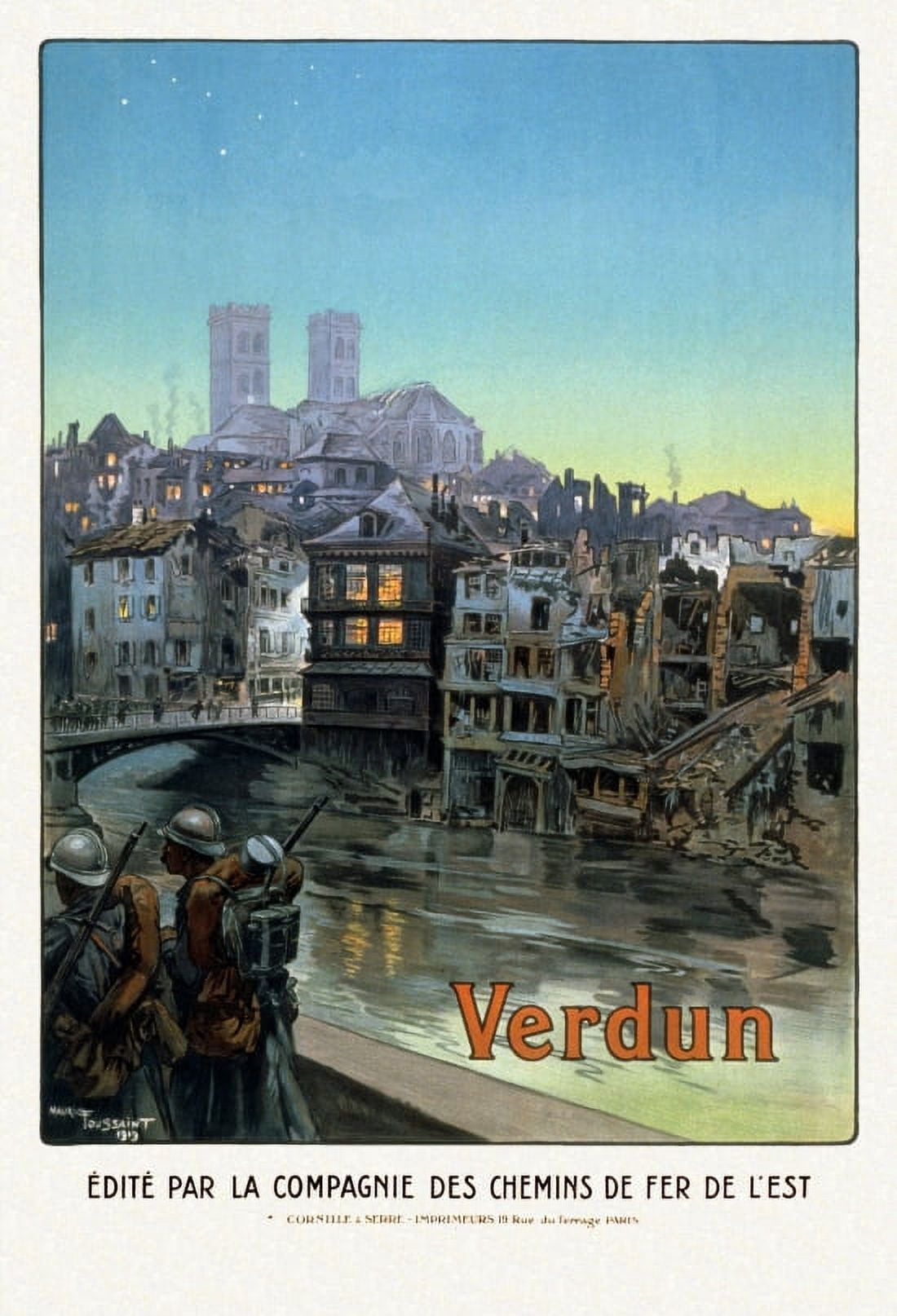 WWI SUMMARY France Soldiers Marching Beside A River And Over A Bridge In Canvas Art - (18 x 24)