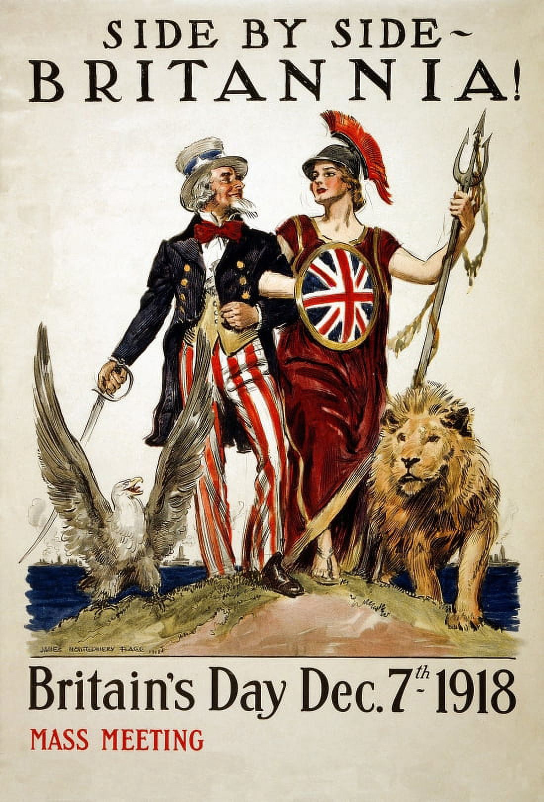 WWI Side By Side Britannia Britains Day Dec 7th 1918 James Montgomer Canvas Art - (18 x 24)