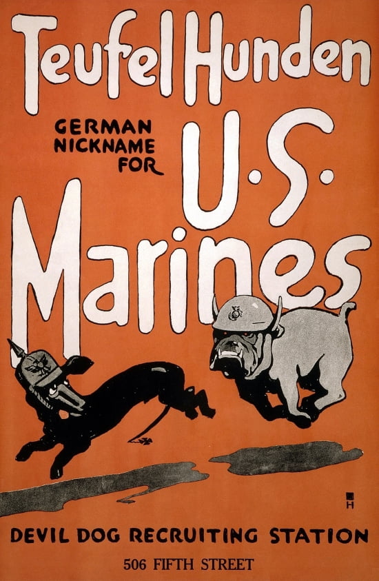 WWI Teufel Hunden German Nickname For US Marines Devil Dog Recruiting Canvas Art - (24 x 36)