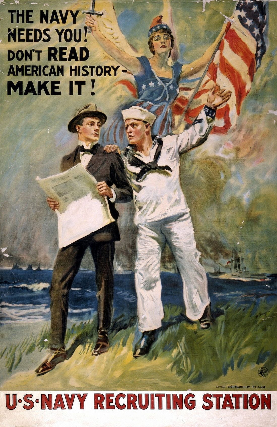 WWI The Navy Needs You Dont Read American History Make It James Mont Canvas Art - (18 x 24)