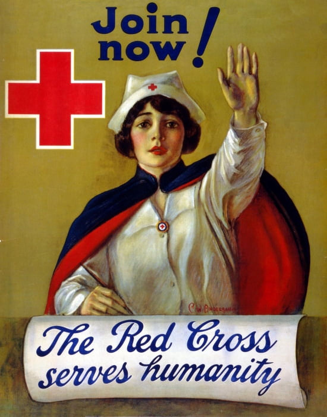 WWI The Red Cross Serves Humanity Join Now   CW Anderson Canvas Art -  (24 x 36)