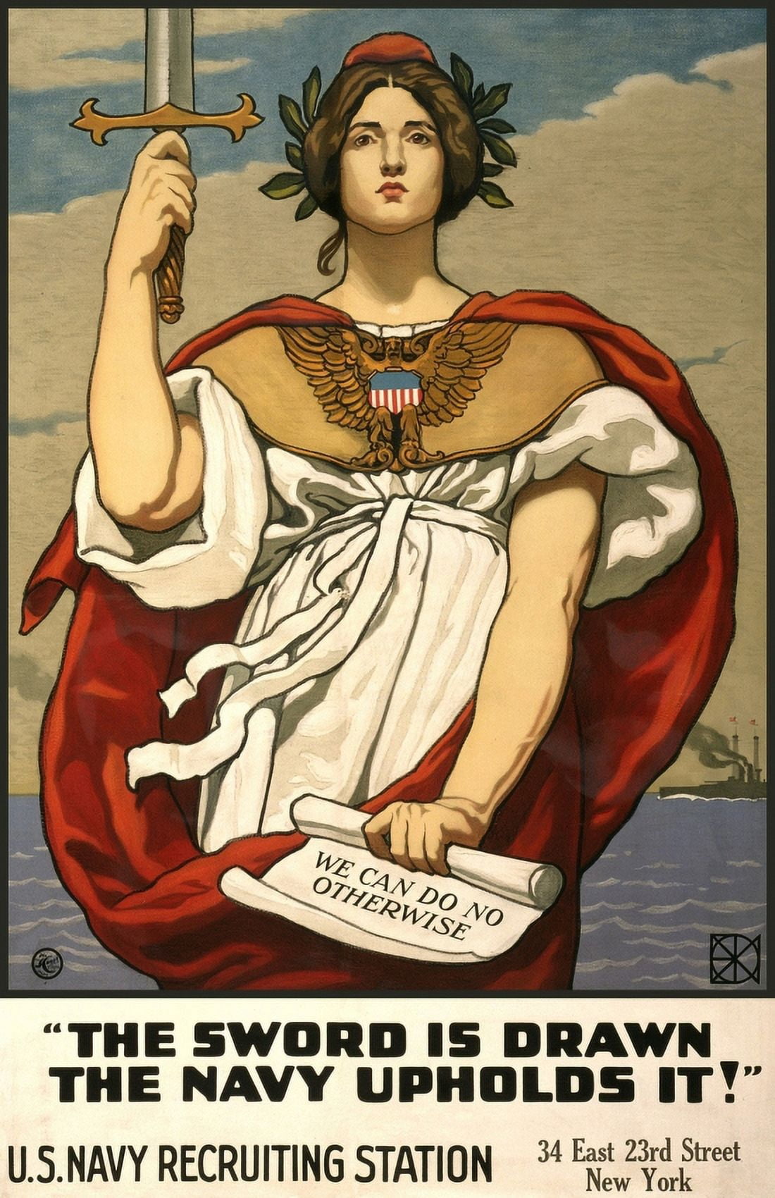 WWI The Sword Is Drawn The Navy Upholds It  Painted By Kenyon Cox N Canvas Art -  (18 x 24)