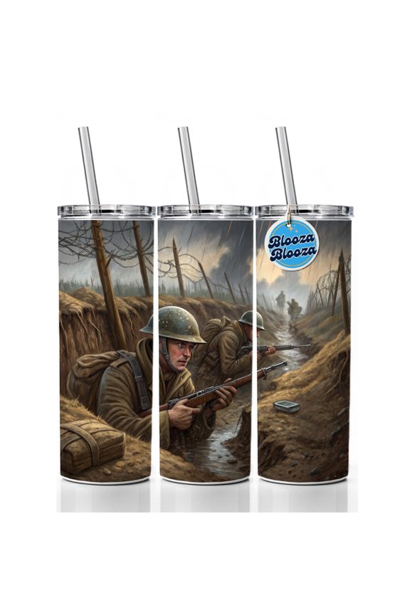 WWI Trench Warfare Allies Western Front 20oz Insulated Water Bottle Skinny Tumbler Includes Straw
