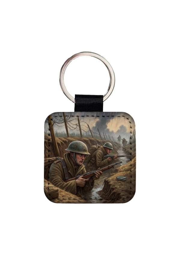 WWI Trench Warfare Allies Western Front Faux Leather Square Keychain