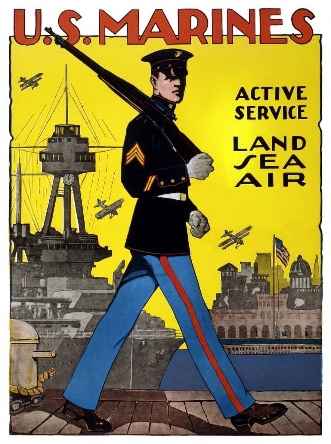 WWI US Marines Active Service Land Sea Air Canvas Art -  (18 x 24)