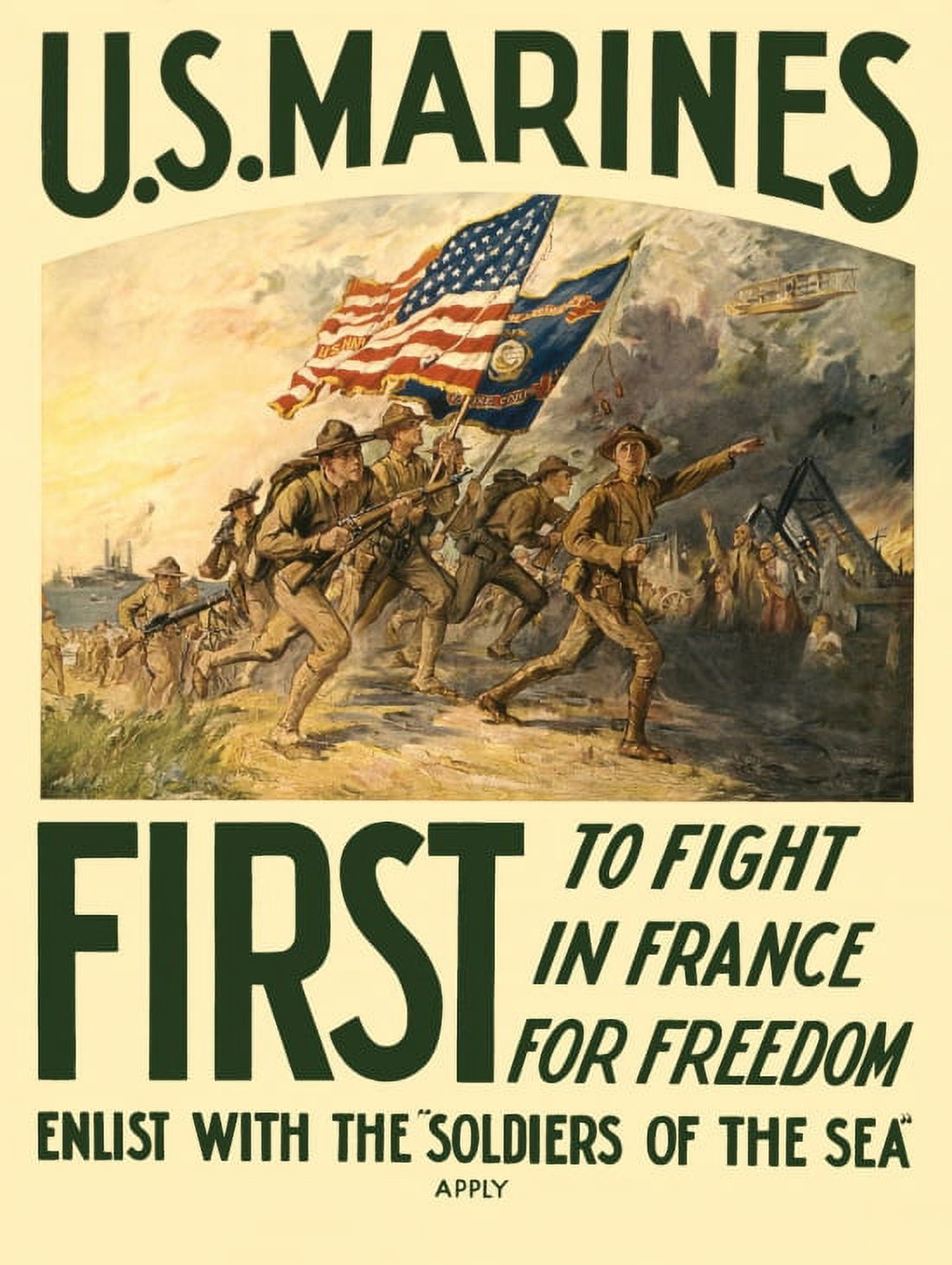 WWI US Marines First To Fight In France For Freedom Enlist With The so Canvas Art -  (18 x 24)