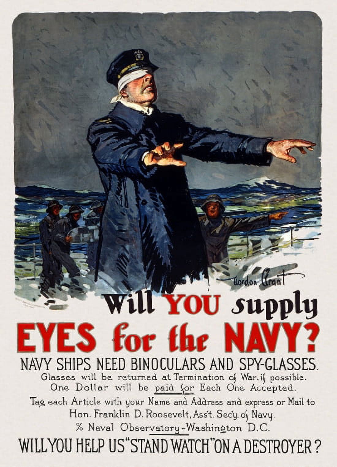 WWI Will You Supply Eyes For The Navy Navy Ships Need Binoculars And Spy Canvas Art - (24 x 36)