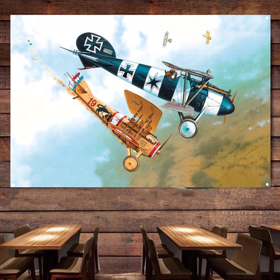 WWII Albatros D.V Fighter Plane Poster Wall Hanging Flag - 38" x 57" Air Force Art Banner For Military Buffs - Home Wall Decoration Painting - Best Gift for Army Fans