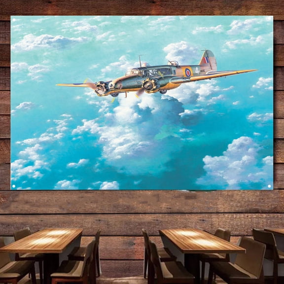 WWII Avro Anson bomber Fighter Jet Poster Wall Hanging Flag Aviation Canvas Wall Art Decor Banner Air Force Picture Artwork Military Plane Decor for Men Boys Room 38" x 57"
