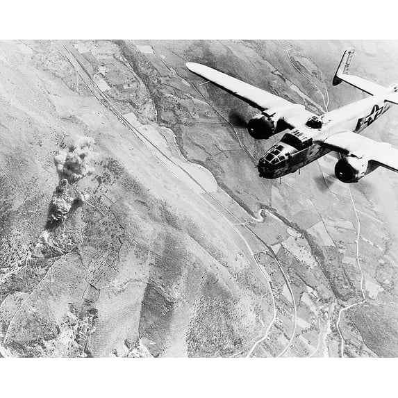 WWII B-25 Bombing Near Rome, Italy - 20x30 Inch Laminated Aviation Poster - Stunning Detail and Bold Colors