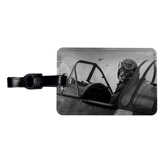 WWII Cat Fighter Plane Pilot Ace Retro Alternative Universe Faux Leather Travel Luggage Tag