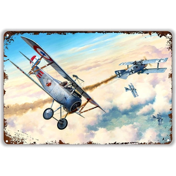 WWII Fighter Planes Metal Tin Sign Vintage Military Poster 12x8 Inch Wall Art Decor