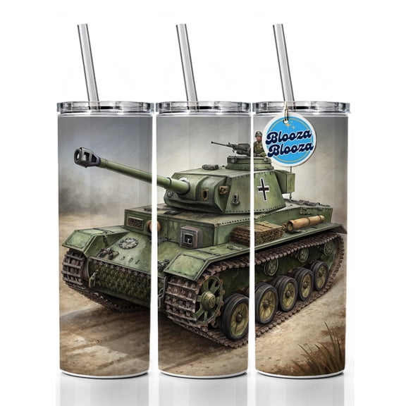 WWII German Panzer IV Tank 20oz Insulated Water Bottle Skinny Tumbler Includes Straw