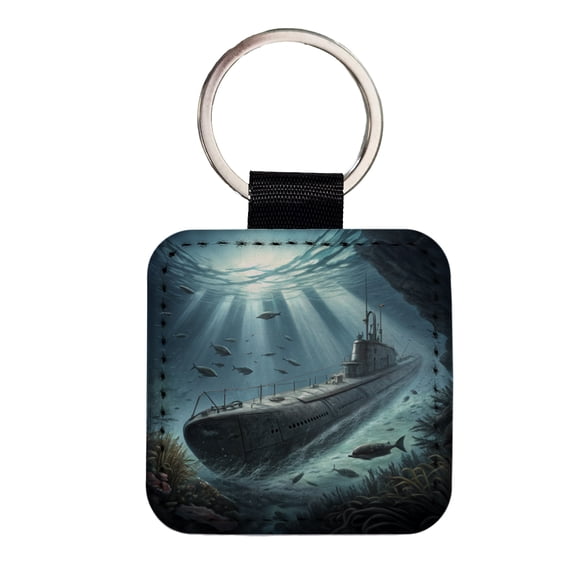 WWII German U-Boat Submarine Faux Leather Square Keychain