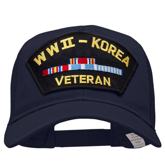 WWII Korea Veteran Fan Shape Patched Cotton Mesh Cap - Navy OSFM
